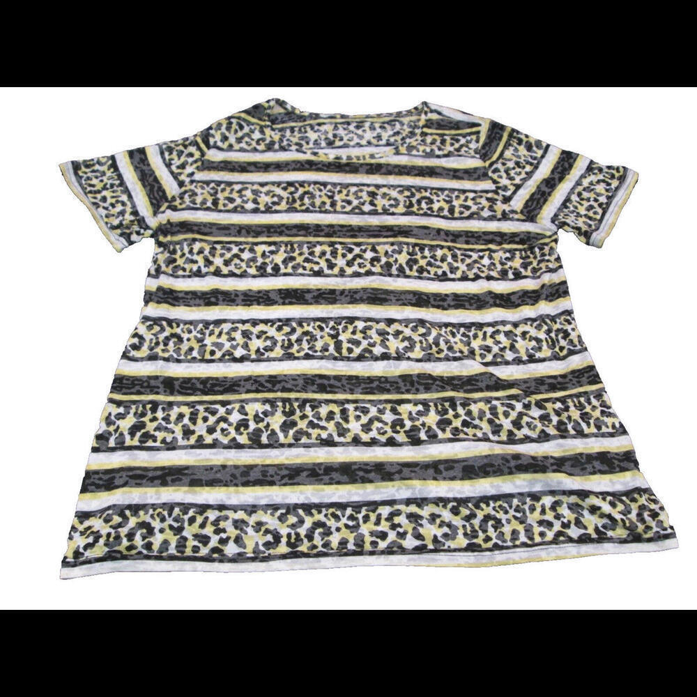 Witty Is Pretty Womens Shaped Fit Black Yellow White Animal Print Stripes Top 1X